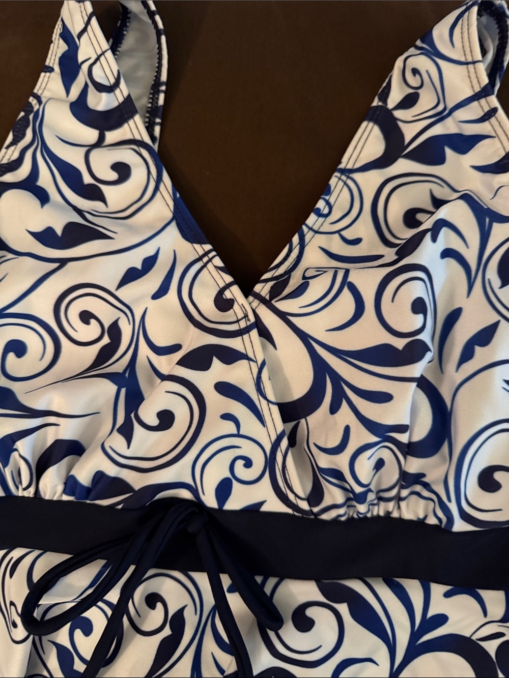 NWOT Size XXL Blue & White Swirl Tankini with Black Bottoms - Picture 6 of 13